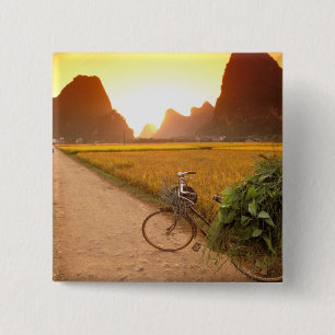 China, Guangxi. Yangzhou, Bicycle on country 15 Cm Square Badge