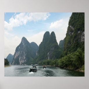 China, Guilin, Li River, River boats line the Poster