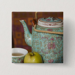 China, Hong Kong. Traditional Chinese teapot & 2 15 Cm Square Badge