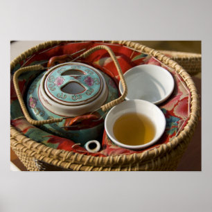 China, Hong Kong. Traditional Chinese teapot & 3 Poster