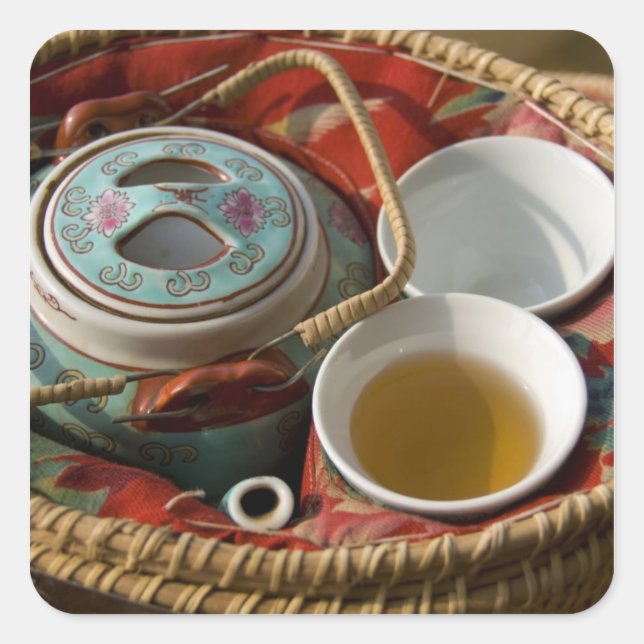 China, Hong Kong. Traditional Chinese teapot & 3 Square Sticker (Front)