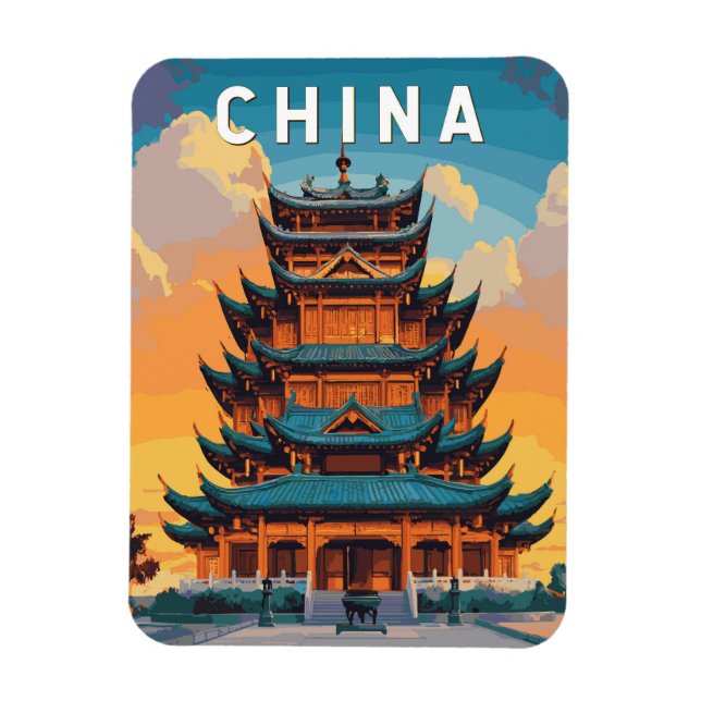 China Illustration Travel Art Vintage Magnet (Vertical)