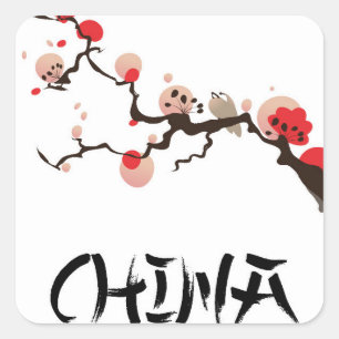 China Ink vintage travel poster. Square Sticker
