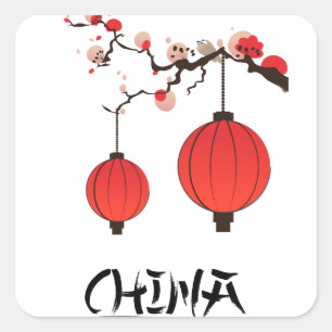 China Lanterns Travel poster print. Square Sticker