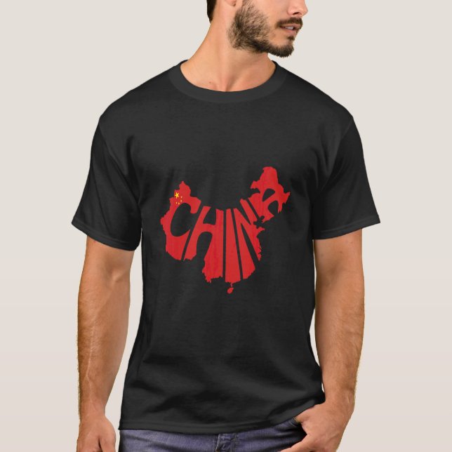 China Lettering In Map With Chinese Flag  Support  T-Shirt (Front)