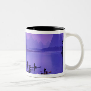 China, Li River. Cormorant fishermen. Two-Tone Coffee Mug