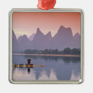 China, Li River. Single cormorant fisherman. Metal Tree Decoration