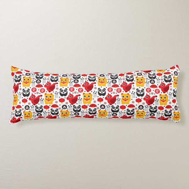 China lucky cat, dragon, and panda body cushion (Front)