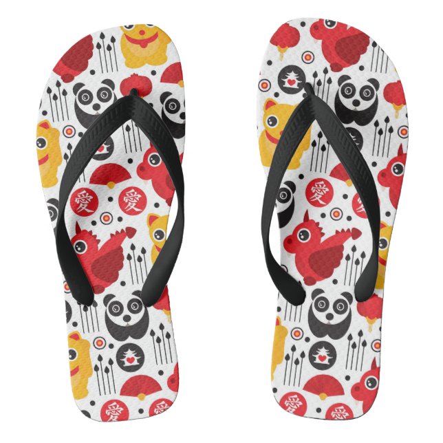 China lucky cat, dragon, and panda flip flops (Footbed)