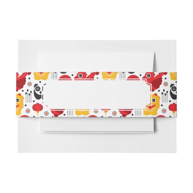 China lucky cat, dragon, and panda invitation belly band (Front Example)