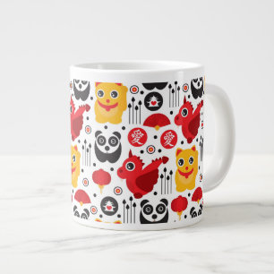 China lucky cat, dragon, and panda large coffee mug