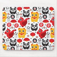 China lucky cat, dragon, and panda