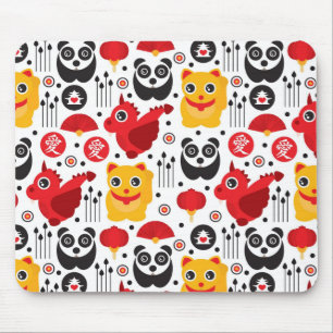 China lucky cat, dragon, and panda mouse mat