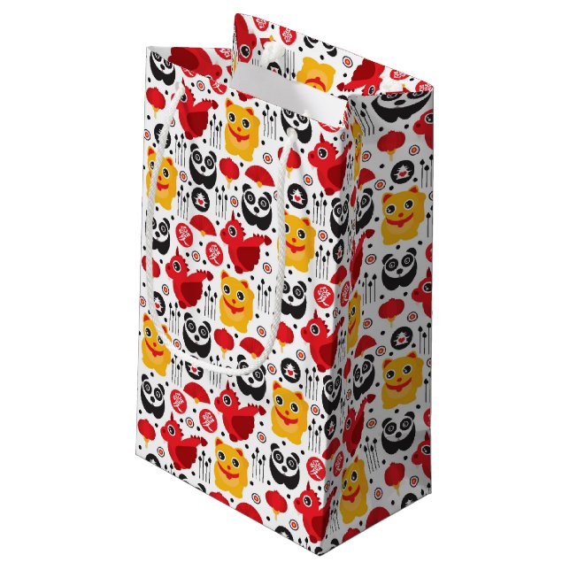 China lucky cat, dragon, and panda small gift bag (Back Angled)