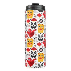 China lucky cat, dragon, and panda thermal tumbler
