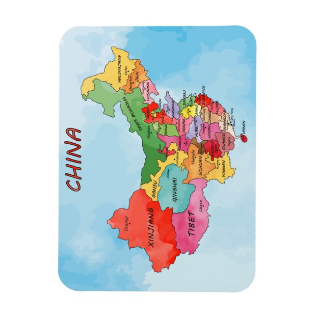 China Map watercolor artwork  Magnet (Vertical)