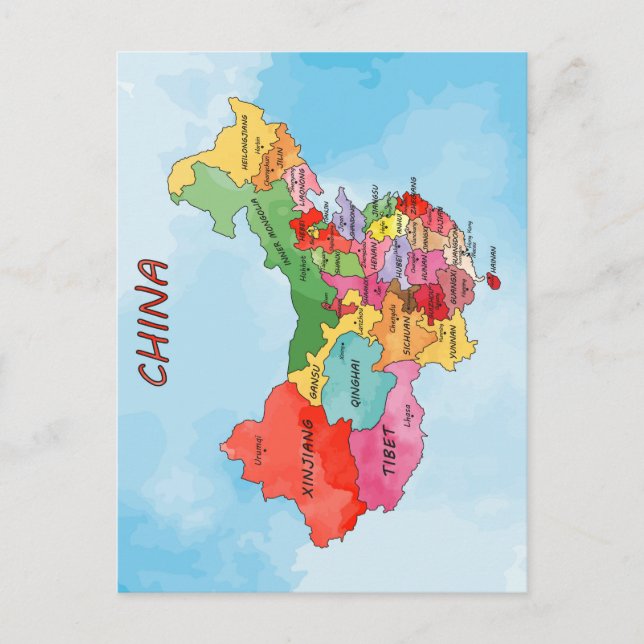 China Map watercolor artwork Postcard (Front)