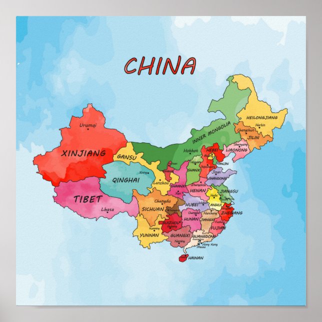 China Map watercolour artwork Poster (Front)