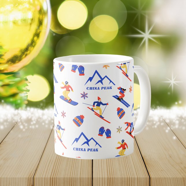 China Peak California Ski Snowboard Pattern Coffee Mug (China Peak California ski snowboard winter snow vacation christmas holidays mug)