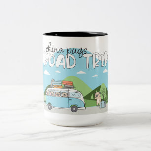 China Pugs Road Trip Two-Tone Coffee Mug