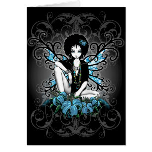 "China" Retro Teal Lillies Fairy Art Card