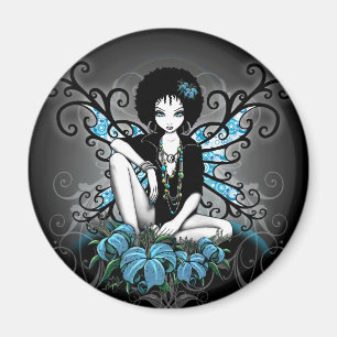 "China" Retro Teal Lillies Fairy Art Magnet