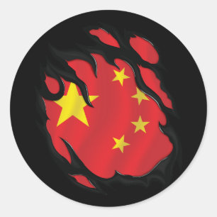 China Ripped Flag Classic Round Sticker