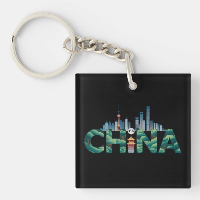 China Shanghai Temple Panda Key Ring (Front)