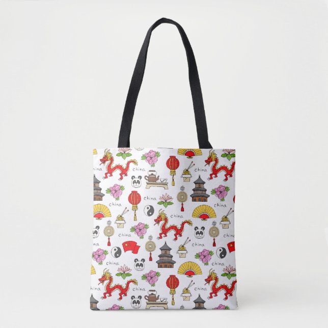 China Symbols Pattern Tote Bag (Front)