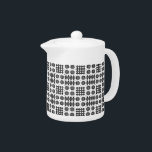 China Teapot: Welsh Tapestry Pattern, Black, White<br><div class="desc">A chic White China Teapot,  with a pattern of traditional Welsh Tapestry motifs in Black on a White background. This pattern will fit all teapot sizes.</div>