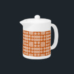 China Teapot: Welsh Tapestry Pattern, Brick Red<br><div class="desc">A chic White China Teapot,  with a pattern of traditional Welsh Tapestry motifs in White on a Brick Red background. This pattern will fit all teapot sizes.</div>