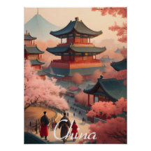 China Temple Travel Poster
