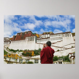 China, Tibet, Lhasa, Tibetan monk with Potala Poster