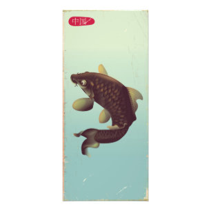 China vintage style Koi carp travel poster .