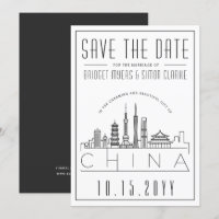 China Wedding Stylised Skyline Save the Date