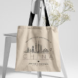 China Wedding | Stylised Skyline Tote Bag<br><div class="desc">A unique wedding tote bag for a wedding taking place in the country of China.  This tote features a stylised illustration of the country's unique skyline with its name underneath.  This is followed by your wedding day information in a matching open-lined style.</div>