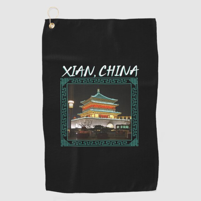 China's Ancient Xian Bell Tower Golf Towel (Front)
