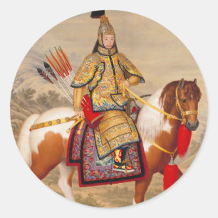 China's Qianlong Emperor 乾隆帝 in Ceremonial Armour Classic Round Sticker