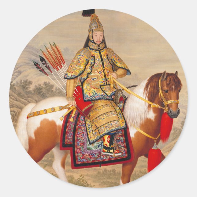China's Qianlong Emperor 乾隆帝 in Ceremonial Armour Classic Round Sticker (Front)
