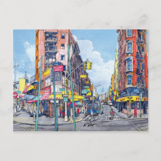 Chinatown Eldrige Street view, New York City Postcard (Front)