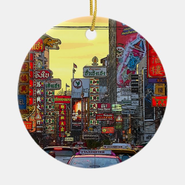 Chinatown in Bangkok Thailand - Altered Photo Ceramic Tree Decoration (Front)