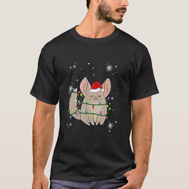 Chinchilla Christmas Lights Led   Santa Hat Christ T-Shirt (Front)