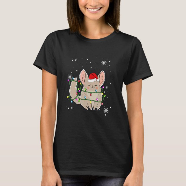 Chinchilla Christmas Lights Led  Santa Hat Christm T-Shirt (Front)