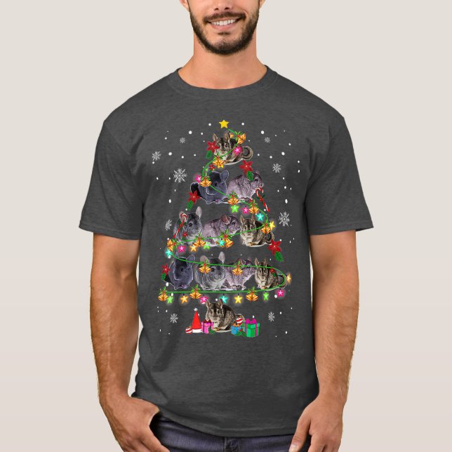 Chinchilla Christmas Tree Funny Rodents Lover T-Shirt (Front)