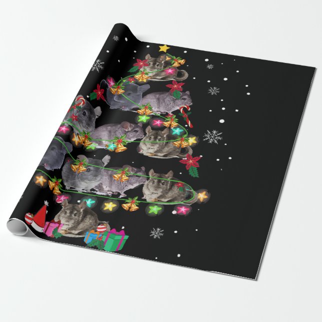 Chinchilla Christmas Tree Funny Rodents Lover Xmas Wrapping Paper (Unrolled)