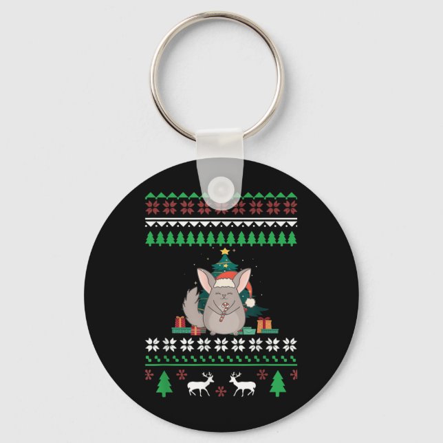 Chinchilla Funny Pet Ugly Christmas Funny Quote  Key Ring (Front)