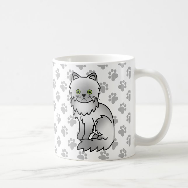 Chinchilla Grey Persian Cute Cartoon Cat Coffee Mug (Right)