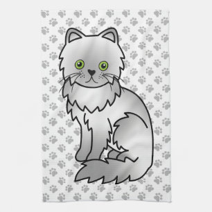 Chinchilla Grey Persian Cute Cartoon Cat Drawing Tea Towel
