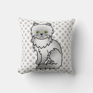 Chinchilla Grey Persian Cute Cartoon Cat & Paws Cushion