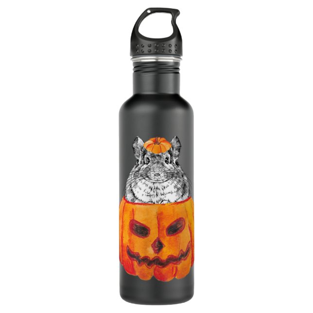 Chinchilla Happy Halloween Pumpkin Animal Lover  710 Ml Water Bottle (Front)